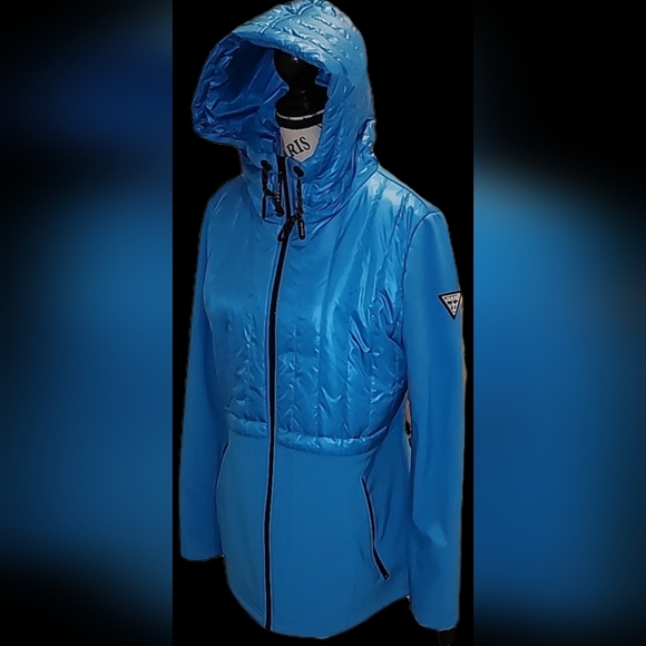 Guess blue jacket medium size hooded coat - Picture 3 of 16